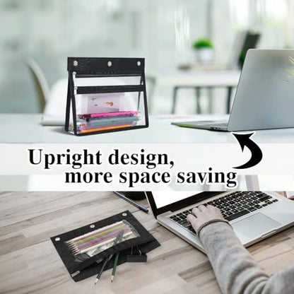 YoeeJob Pencil Pouch for 3 Ring Binder with 1.5 inch Expandable Large Capacity, 2 Pack Double Pockets Zipper Pencil Case, Pencil Binder Pouch for School Office Home - color: black