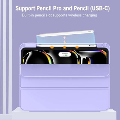 ZryXal iPad Pro 11 Inch Case (M5) 2025/ (M4) 2024 (Model: A2836/A2837/A3006), Trifold Stand Smart Cover with Pencil Holder and Soft TPU Back, Auto Wake/Sleep (Light Purple) - color: Light Purple
