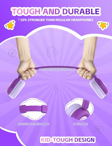 Kids Bluetooth Headphones,Toddler Headphones with Microphone,85dB Volume Limited,Bluetooth 5.4 Twistable Lightweight Kids Wireless Earphones for Boy Girl Tablet Travel School - color: Purple