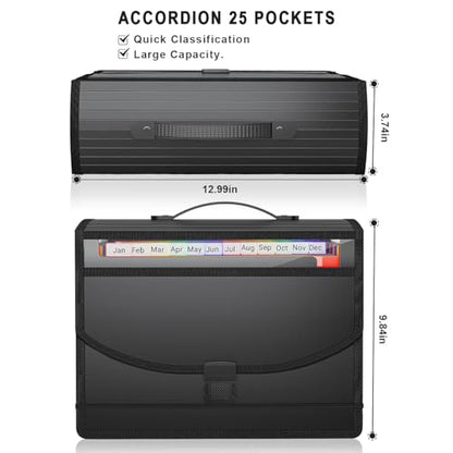 25 Pockets Accordion File Organizer with Handle,Expanding File Folder for Paper/Document/Bill,Portable Filing Box,Visible Window,Quick Search,Expandable Bottom,Large Capacity,A4/Letter Size - size: 25-Pockets