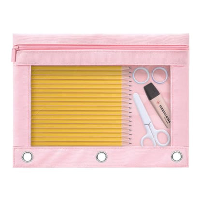 3 Ring Binder Pencil Pouch, Durable Pencil Case for School Supplies, Classroom Must Haves, 3-Hole Design Fits Binders, Zipper Closure, Ideal for Students/Back to School Pink - color: Pink