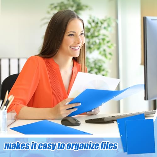 Yeaqee 72 Pcs Plastic Folders with Pockets Bulk 3 Hole Punched 2 Pocket File Folders for 3 Ring Binder Divider Folder for Notebooks, Durable Poly for Office Home (Blue) - color: Blue