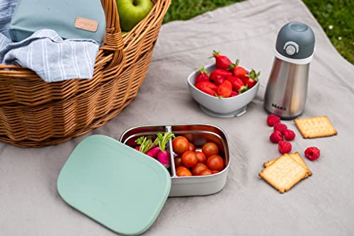 Beaba Stainless Steel Lunch Box, Kids Lunch Box with Silicone Lid, Bento Style Food Containers, Removable Silicone Dividers Make 1-3 Compartments, Sage - color: Sage