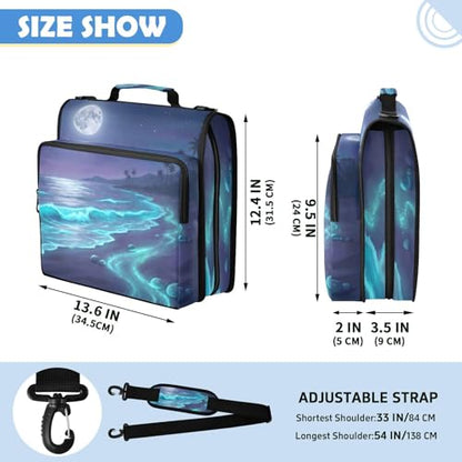 Beach 2-inch 3 Ring Zipper Binder with Shoulder Strap Holds 14 Inch Laptop for Students and Office - color: Beach