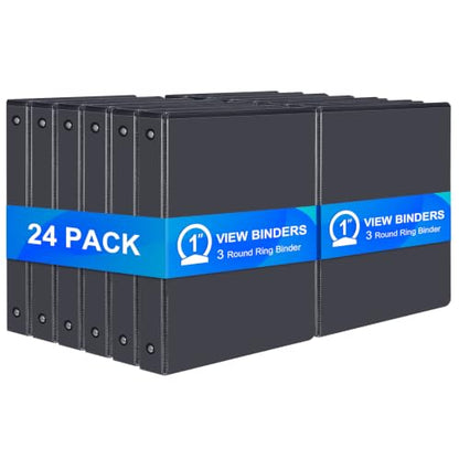 ViVin 1 Inch Binders 3 Ring, Sturdy 3 Ring Binder, 24 Pack Bulk, Black | PVC-Free, Fits 200 Sheets of 8.5'' x 11'' Paper, Clear View Cover, 2 Interior Pockets, Office Home School Use - color: Black, size: 1 Inch, style: 24 Pack