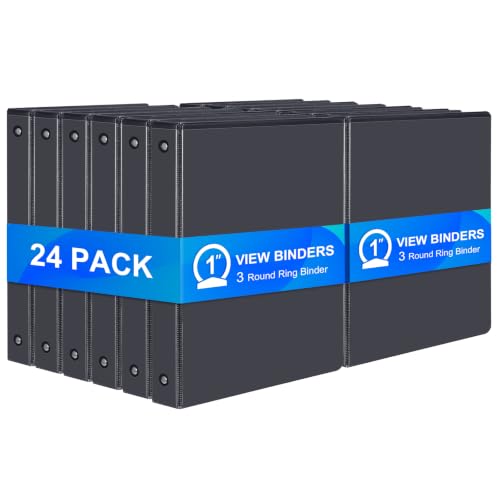ViVin 1 Inch Binders 3 Ring, Sturdy 3 Ring Binder, 24 Pack Bulk, Black | PVC-Free, Fits 200 Sheets of 8.5'' x 11'' Paper, Clear View Cover, 2 Interior Pockets, Office Home School Use - color: Black, size: 1 Inch, style: 24 Pack