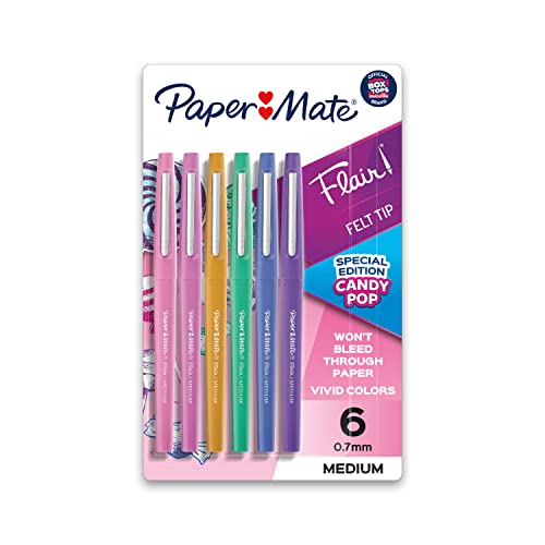 Paper Mate Flair Felt Tip Pens, Medium Point (0.7mm), Limited Edition Candy Pop Pack, 6 Count - color: Candy Pop, size: 6 Count (Pack of 1)