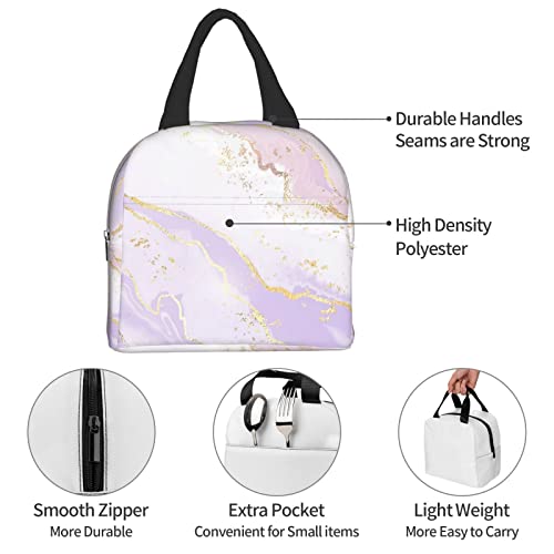 Lunch Bag Pastel Pink Purple Gold Marble Insulated Lunch Box Cooler Tote for Adults Kid Girl Women Work Office School Picnic Beach Reusable Lunchbox Over 3 Years Old - color: B03