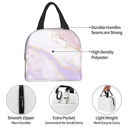 Lunch Bag Pastel Pink Purple Gold Marble Insulated Lunch Box Cooler Tote for Adults Kid Girl Women Work Office School Picnic Beach Reusable Lunchbox Over 3 Years Old - color: B03