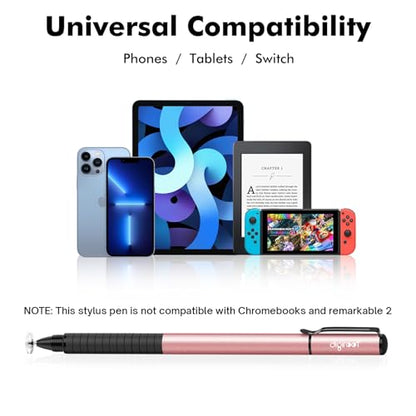 Digiroot Universal Stylus,[2-in-1] Disc Stylus Pens for All Touch Screens Cell Phones, iPad, Tablets, Laptops with 6 Replacement Tips(4 Discs, 2 Fiber Tips Included) - (Rose Gold) - color: Rose Gold