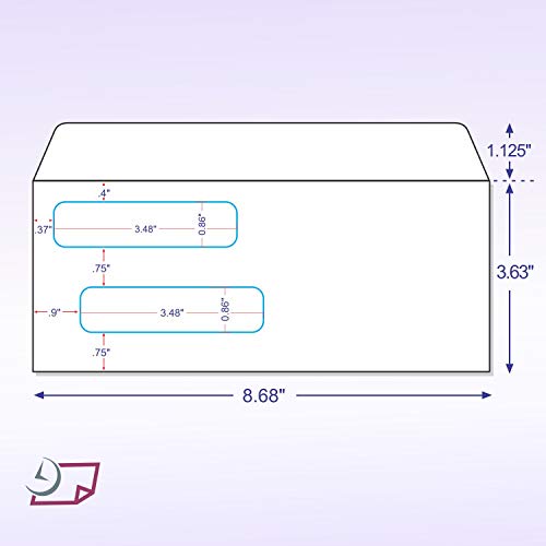 NextDayLabels #8 Double Window Check Envelopes - 100 Pack Ready-Seal Business Envelopes with Security Tint - Self-Sealing Envelopes with Window for Laser Printed Checks - Made in USA - size: #8 Envelope-100 Pack