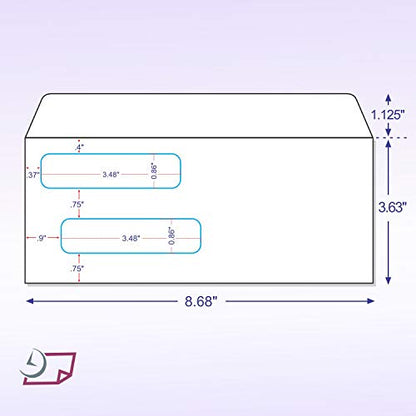 NextDayLabels #8 Double Window Check Envelopes - 100 Pack Ready-Seal Business Envelopes with Security Tint - Self-Sealing Envelopes with Window for Laser Printed Checks - Made in USA - size: #8 Envelope-100 Pack