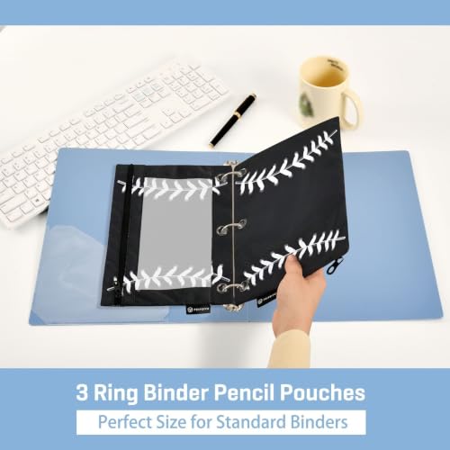 Gredecor 3 Ring Binder Pencil Pouch, Ball Softball Basebal Laces (6) Zippered Pen Case Pouches with Clear Window, 2 Pack Stylish Office & School Supplie - color: Ball Softball Basebal Laces (6)