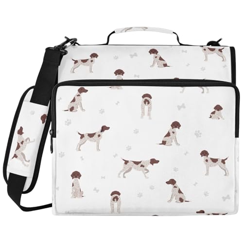 Zipper Binder German Shorthaired Pointer Dog Bag with Shoulder Strap 3 Ring Binder Organizer Large Capacity Multiple Pockets for School Office - color: White Dog