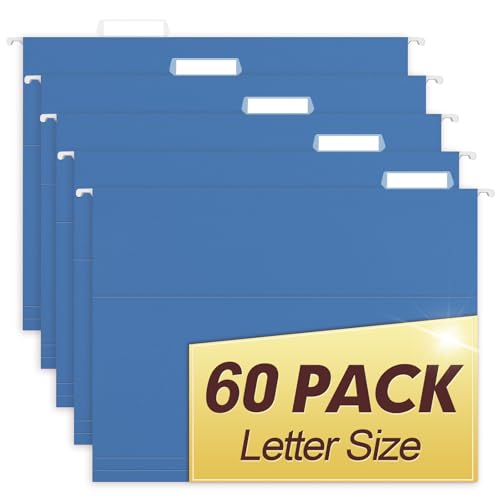 HERKKA Hanging File Folders, 60 Pack Reinforced Letter Size Hanging Folders, Designed for Bulky Files, Filing Cabinet, 1/5-Cut Adjustable Tabs (Lightblue) - color: Lightblue