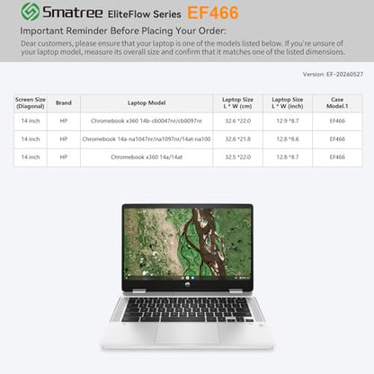 Smatree EliteFlow Laptop Sleeve for 14 inch HP Chromebook x360 14a/14at/x360 14b-cb0047nr/cb0097nr, for HP Chromebook 14a-na1047nr/-na1097nr/14at-na100, Protective Laptop Case with Pocket (EF466) - size: 2.09| for HP 14" Chromebook x360/Chromebook(EF466)
