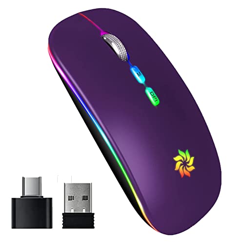 KBCASE Wireless Mouse, LED Wireless Mouse for Laptop, Slim Silent Mouse 2.4G Rechargeable Wireless Computer Mouse for Laptop, MacBook, iPad, Chromebook, with USB & Type-c Receiver | Backlit Wireless Mouse, Slim Silent Rechargeable Wireless Mouse for Lapto