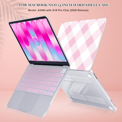for MacBook Neo 13 inch Case 2026 A3404 with A18 Pro Chip, Anti-Scratch Pattern Plastic Hard Shell Case & Keyboard Cover & Screen Protector for MacBook Neo Case, Pink Checkered - color: Pink Checkered