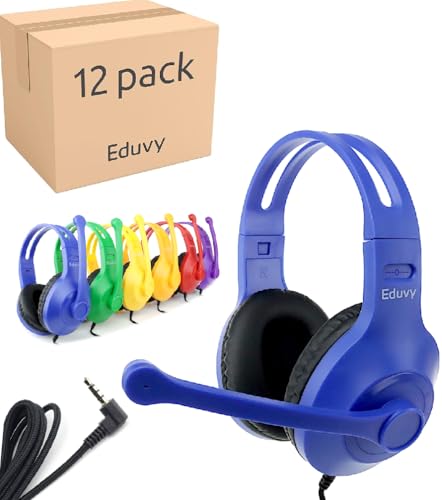 Bulk Headphones for Classroom with Microphone, Heavy-Duty School Pack Wired Headphones for Students with Rotating Boom Mic. Teacher Must Haves from Elementary to College (12 Pack Mixed Color) - color: 12 Pack Mixed Color