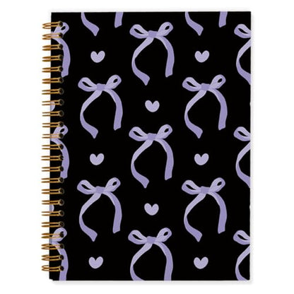QUICQOD Coquette Purple Bow Spiral Notebook with Black Cover 5.5x8.3 Inch | Preppy Gifts for Women, Cute Journal for Teen Girls, Hardcover Notebook for School Office, Coquette School Supplies - color: blackpurple