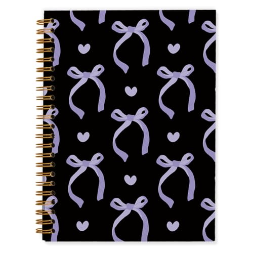 QUICQOD Coquette Purple Bow Spiral Notebook with Black Cover 5.5x8.3 Inch | Preppy Gifts for Women, Cute Journal for Teen Girls, Hardcover Notebook for School Office, Coquette School Supplies - color: blackpurple