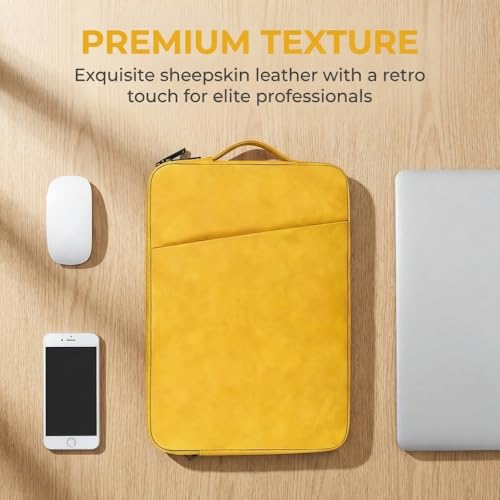 Laptop Sleeve for MacBook Air 15 Inch, Premium PU Leather Laptop Case with Handle, Water-Resistant & Shockproof, Compatible with MacBook Air/Pro 13/14 M5 M4 M3 M2 M1, HP Dell ASUS Lenovo(Yellow) - color: Yellow, size: 15 inch