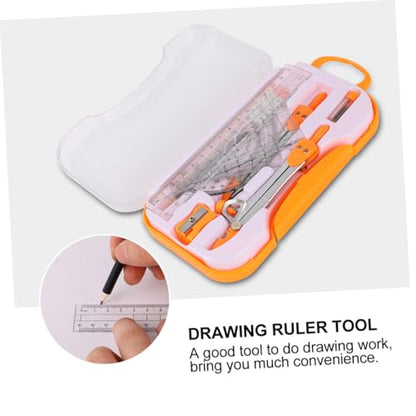 Uonlytech 1sets Student Geometry Math Set Metal Compass and Ruler Kit Eraser Sharpener and Storage Case for Drafting and Drawing for School and Office Use Random Color