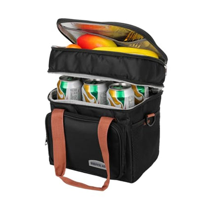 Men's and Women's Lunch Box - Double layer Insulated Lunch Bag, Insulated Inner Lining, Portable Cooler for Work, Travel, or Picnicking, Black