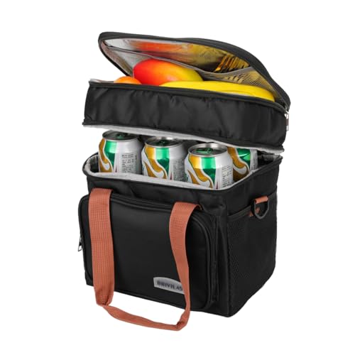 Men's and Women's Lunch Box - Double layer Insulated Lunch Bag, Insulated Inner Lining, Portable Cooler for Work, Travel, or Picnicking, Black