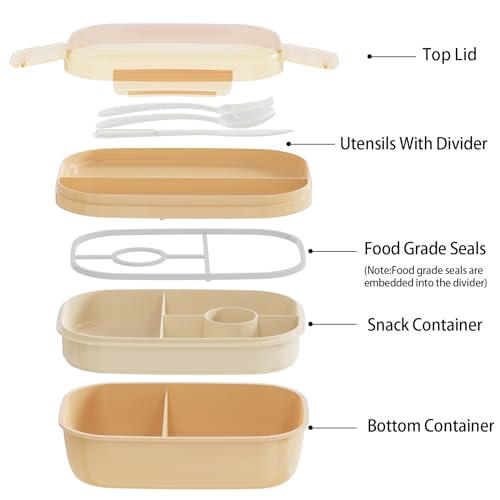 JBGOYON Leakproof Bento Box & Insulated Lunch Bag Set, 4-Piece, Khaki | 6-hour thermal retention, includes nested knife fork spoon, 2 reusable snack pouches, designed for adults and kids - color: Khaki