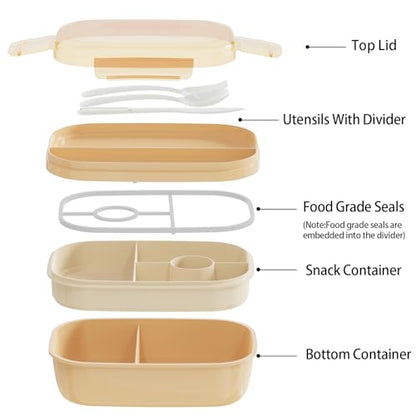 JBGOYON Leakproof Bento Box & Insulated Lunch Bag Set, 4-Piece, Khaki | 6-hour thermal retention, includes nested knife fork spoon, 2 reusable snack pouches, designed for adults and kids - color: Khaki