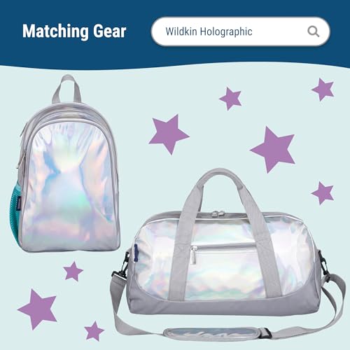 Wildkin Two Compartment Lunch Bag, Holographic | Two compartments keep lunch and snacks separate, PEVA-lined main section, ages 5+ — clean solid colors - color: Holographic