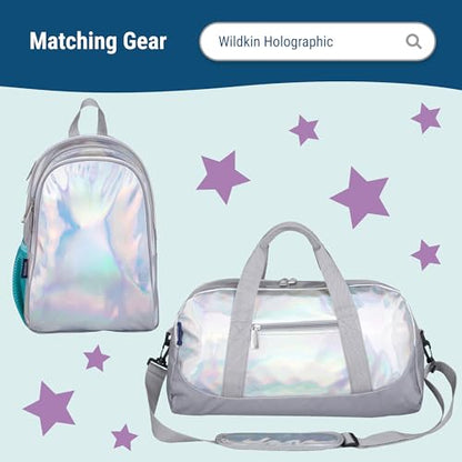 Wildkin Two Compartment Lunch Bag, Holographic | Two compartments keep lunch and snacks separate, PEVA-lined main section, ages 5+ — clean solid colors - color: Holographic