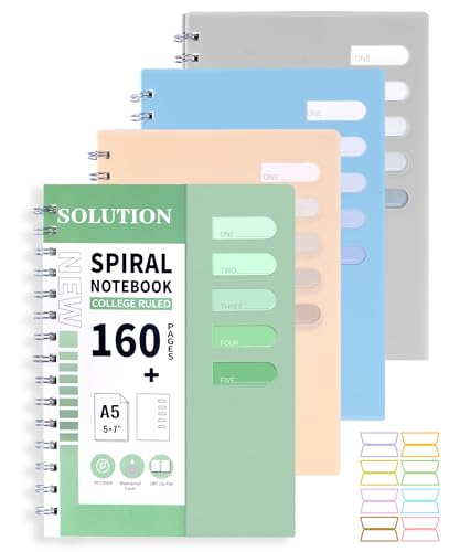 4 Pack Small Spiral Notebooks 5 x 7 Pocket Notebook College Ruled Hardcover | 160 pages with label stickers,Hardcover notebook for school,office,journal,work,travel and daily notes - size: A5(5.7x8.25in), style: Multicolor-4 Pack