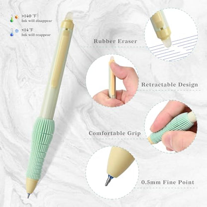 Temiary 8 Pcs Retractable Erasable Gel Pens & 10Pcs Extra Refills, Gel Ink Pen with Eraser, Fine Point 0.5mm Smooth Writing for Office School Supplies (Blue Ink)