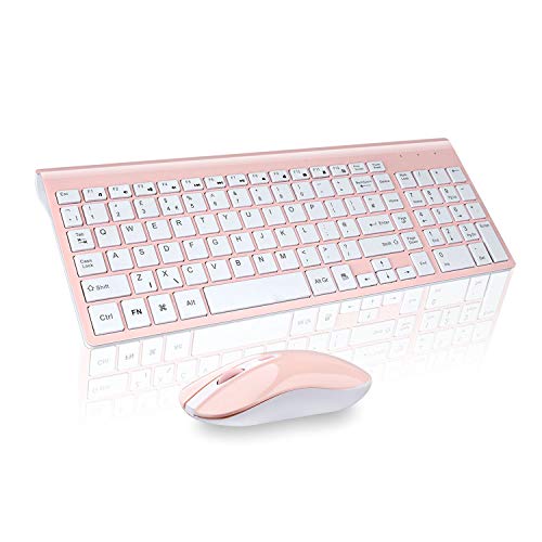 cimetech Wireless Keyboard and Mouse Combo, Compact Silent Ergonomic Scissor Switch Keyboard and Optical Mouse Set, 2.4G Lag-Free Cordless Keyboard Mice for Computer, Mac, Laptop, PC, Windows - Pink - color: Pink White
