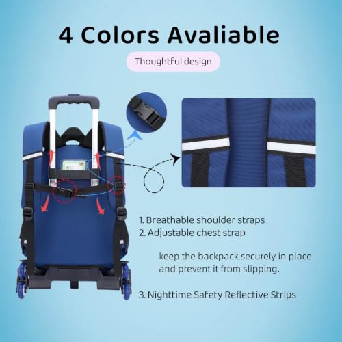 Mfikaryi Solid Color Elemetary Rolling Backpack,Camo Prints Kids Wheeled School BookBag,Backpack with wheels for boys - color: Black Blue