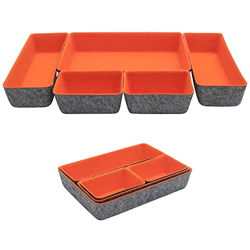 Teeo - Drawer Dividers Organizers - Makeup Trays for Vanity - Drawers Organizer - Office Drawer Organizer - Home Office Desk Cosmetic Bins Dividers Box Compartment Organization - Pack of 5, Orange - color: Orange, size: Pack of 5
