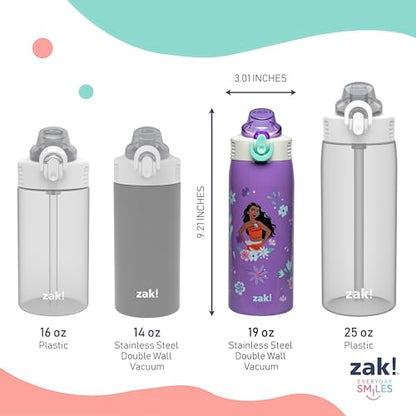 Zak Designs Disney Princess Sage Kids Water Bottle For School or Travel, 19oz Stainless Steel Water Bottle With Straw, Handle, and Leak-Proof, Pop-Up Spout Cover (Ariel, Moana, Rapunzel, Tiana) - color: Princess (Ariel, Moana, Rapunzel, Tiana)