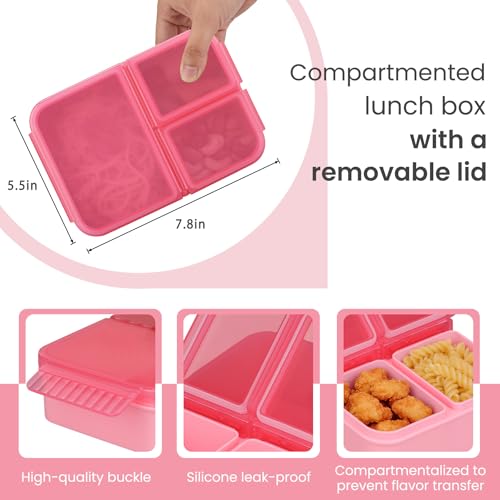 HWONMTE 2 Pack Bento Lunch Snack Boxes Set for Kids Reusable Food Containers Removable Dividers for Toddler Girls Boys Teens to School,Travel (2 Pack Pink) - color: 2 Pack Pink