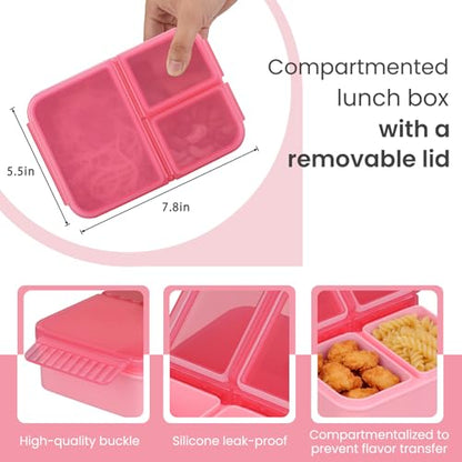 HWONMTE 2 Pack Bento Lunch Snack Boxes Set for Kids Reusable Food Containers Removable Dividers for Toddler Girls Boys Teens to School,Travel (2 Pack Pink) - color: 2 Pack Pink
