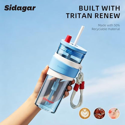 24oz Tritan Water Bottle with Straw and Silicone Sleeve, Blue Leak-Proof Aesthetic Tumbler with Portable Carrying Strap, BPA-Free Reusable Straw Cup for School, Office, Gym - color: Sea Salt Crystal