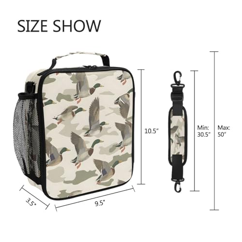 ALAZA Wild Duck Camouflage Lunch Box Insulated Lunch Bag Girls Lunch Cooler Bag Tote Freezable Shoulder Strap Lunchbox Thermal Meal Tote Kit for Girls School Picnic - color: B066