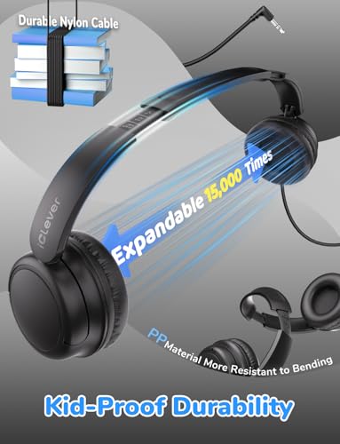 iClever Kids Headphones Bulk 5 Pack for Students K-12 & Teachers, Durable PP Material, 85dBA Safe Volume, Multiple Folding Options, Kids Wired Headphones for School/Classroom/Home/Travel