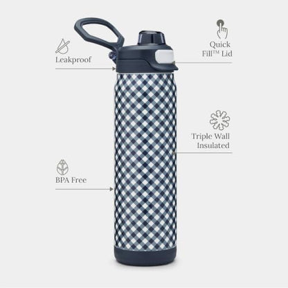 ZULU Powerfill Pro 24oz Stainless Steel Water Bottle - Checkmate Navy - color: Dark Navy, style: 24oz