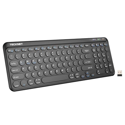 TECKNET Wireless Keyboard Bluetooth & 2.4G USB, Up to 4-Device Connection, USB C Rechargeable Battery, Quiet Typing, Compact Layout, 7° Ergonomic Tilt, Compatible with Windows/Android/iOS, Black - color: Black