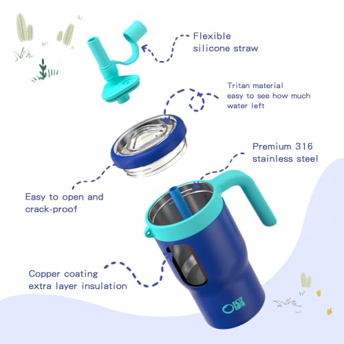 OISIZ 14oz Kids Tumbler with Straw Lid & Handle,Kids Cup with Animal Accessory for School,Kids Water Bottles with Dust-proof Cover,Leakproof Water Bottles,316 Stainless Steel,Keep Cold 24 Hours-blue - color: Midnight Blue