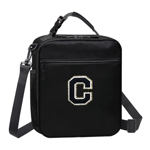 Lunch Bag Kids Lunch Box Containers for Adult Women Men Girls Boys School Work Picnic Travel, Insulated Lunch Tote Bag for Food Cooler with Water Bottle Holder Handheld Shoulder Strap Black C - color: 02-Black C
