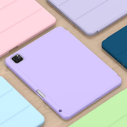 ZryXal iPad Pro 11 Inch Case (M5) 2025/ (M4) 2024 (Model: A2836/A2837/A3006), Trifold Stand Smart Cover with Pencil Holder and Soft TPU Back, Auto Wake/Sleep (New Clove Purple) - color: New Clove Purple