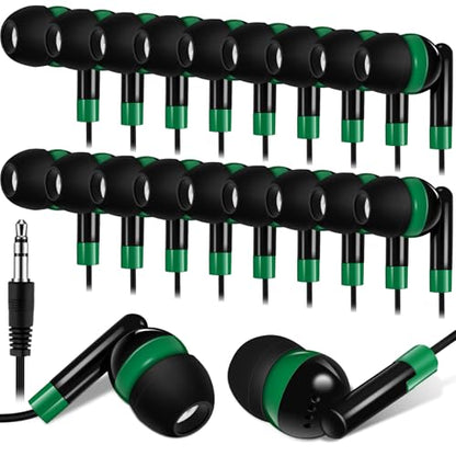 Kanayu 50 Pack Wired Earbuds Bulk for Classroom Ear Headphones Wired Basic Student Earbuds No Microphone with 3.5mm Jack for Class Laptop School Library, Individually Bagged (Green) - color: Green